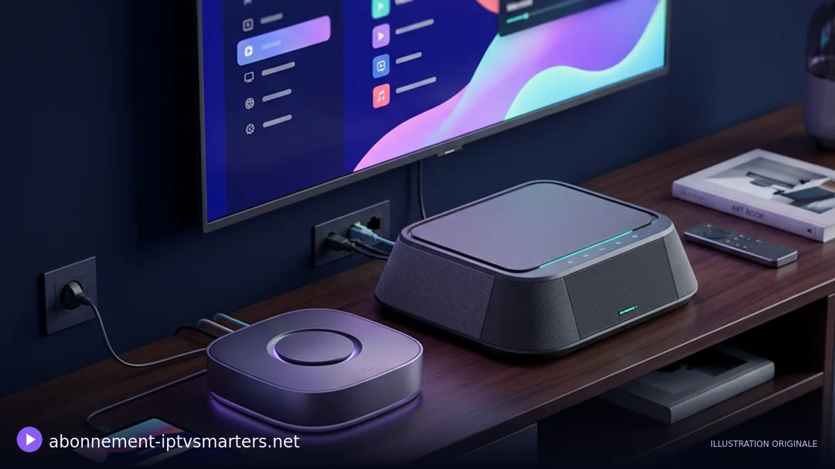 Lecteur TV arrondi, routeur séparé et téléviseur connectés