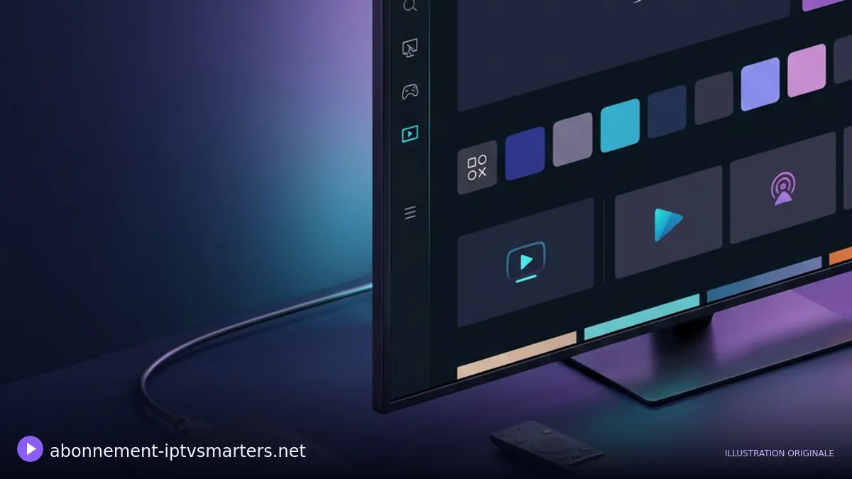 Téléviseur connecté représenté avec des panneaux graphiques