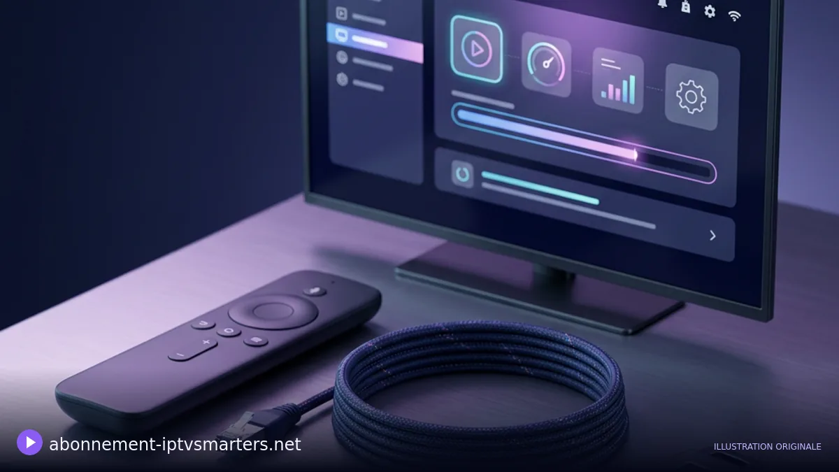 Télécommande et écran abstrait évoquant un diagnostic IPTV